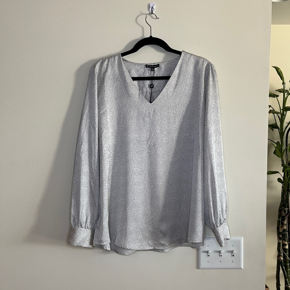 Adrianna Papell Black and White Satin Blouse